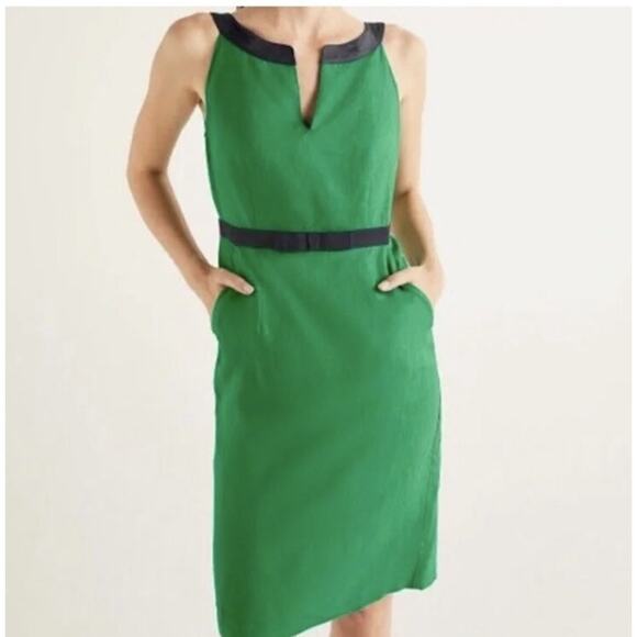 Boden Dresses & Skirts - Boden Linen‎ Sheath Dress Womens Size 6R Green And Navy midi Bow